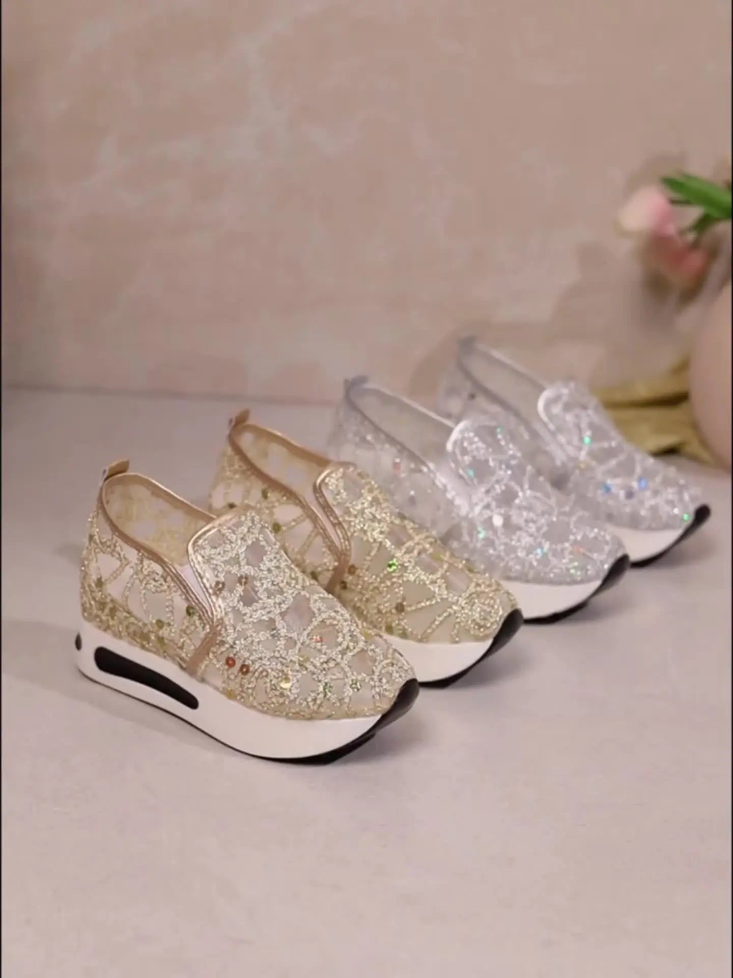 Baskets Décontractées à Sequins Dorés–Confort Maximal pour Femmes | GOOD FEET GOOD FEET