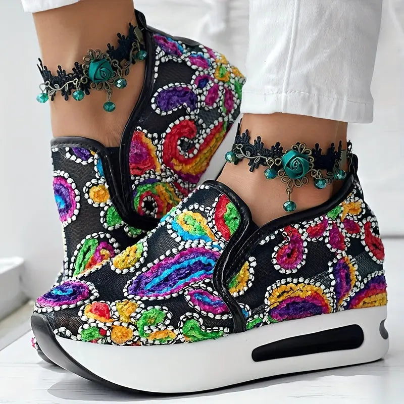 Baskets Slip-On Brodées Colorées GOOD FEET–Confort & Style Quotidien 👟🌸 GOOD FEET