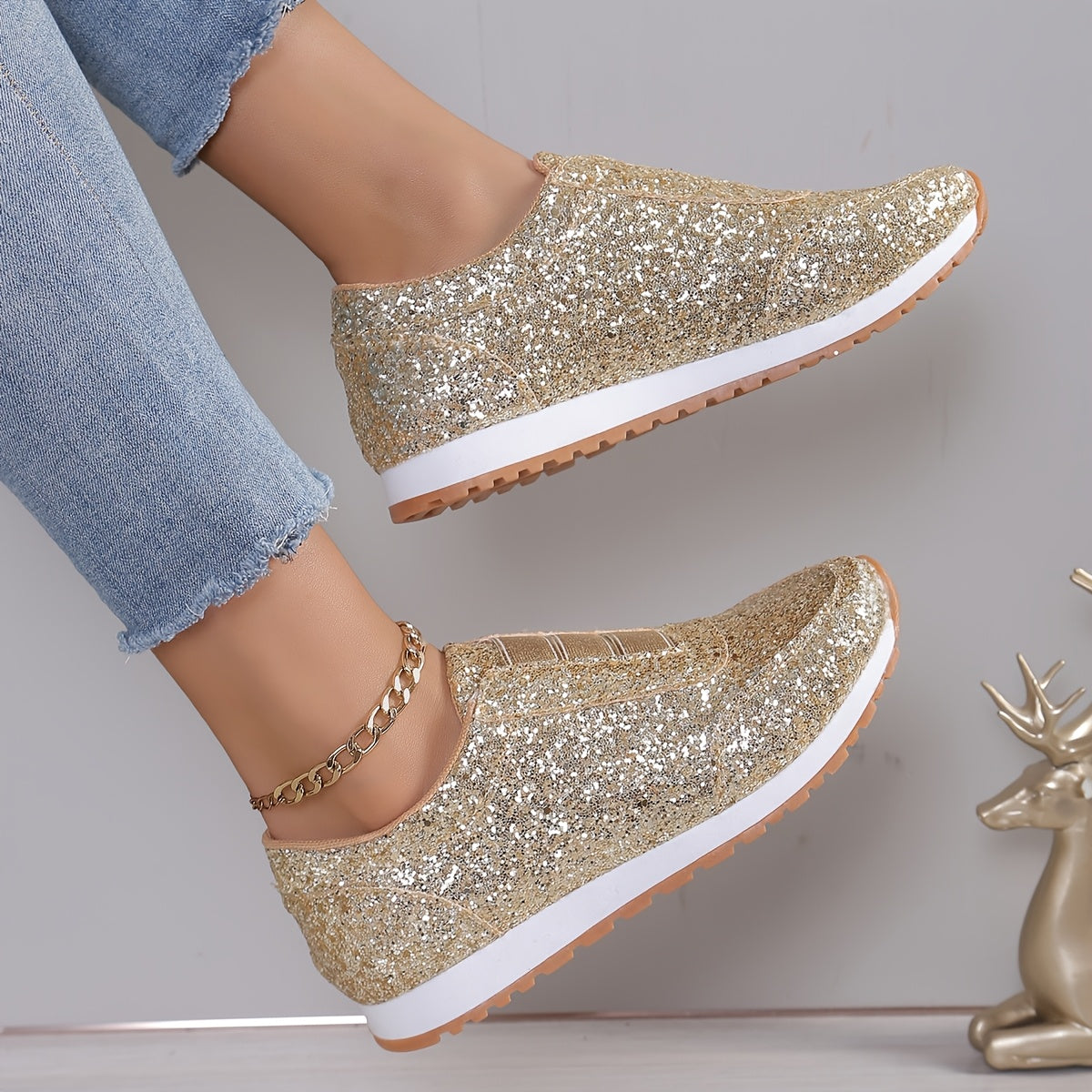 Baskets Femme Glitter Doré GOOD FEET – Confort &amp; Glamour à Enfiler ✨👟 - GOOD FEET