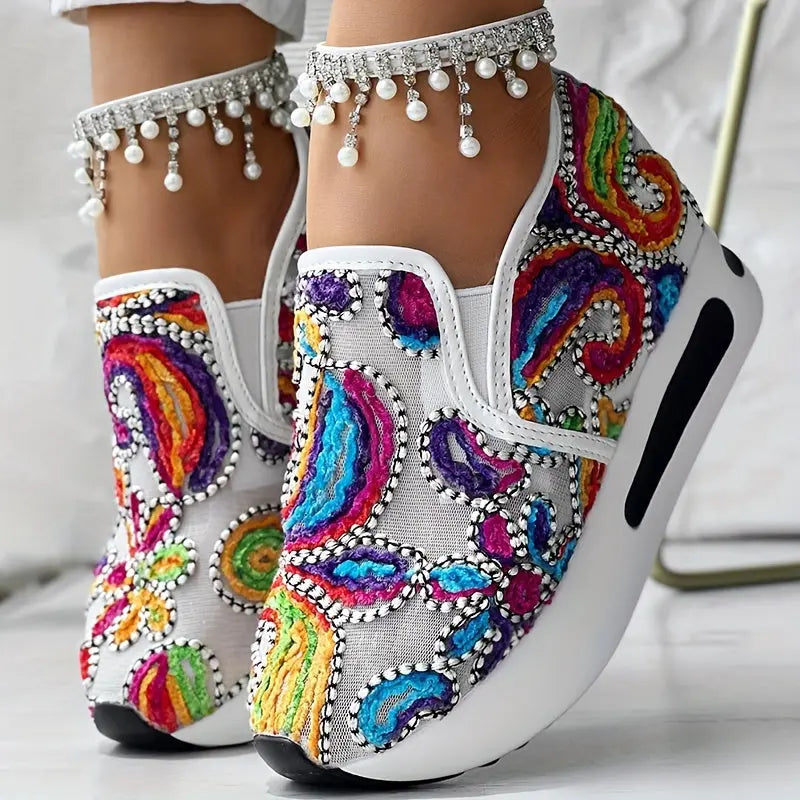 Baskets Slip-On Brodées Colorées GOOD FEET–Confort & Style Quotidien 👟🌸 GOOD FEET