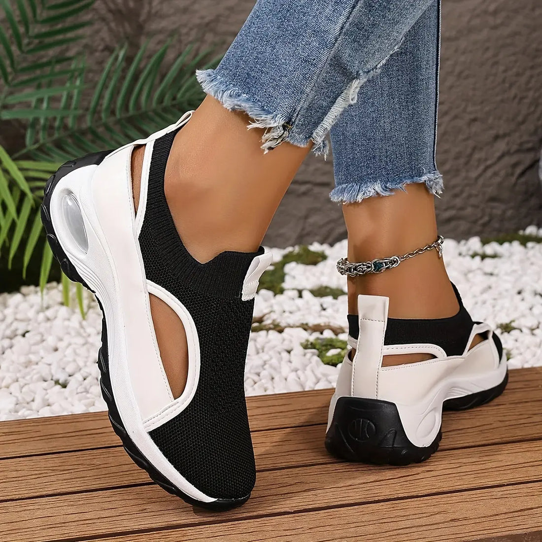 Baskets Légères & Respirantes–stabilité EVA noir & blanc (50+) GOOD FEET