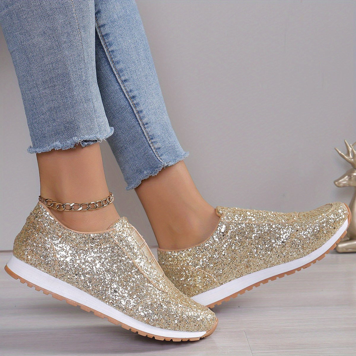 Baskets Femme Glitter Doré GOOD FEET – Confort &amp; Glamour à Enfiler ✨👟 - GOOD FEET