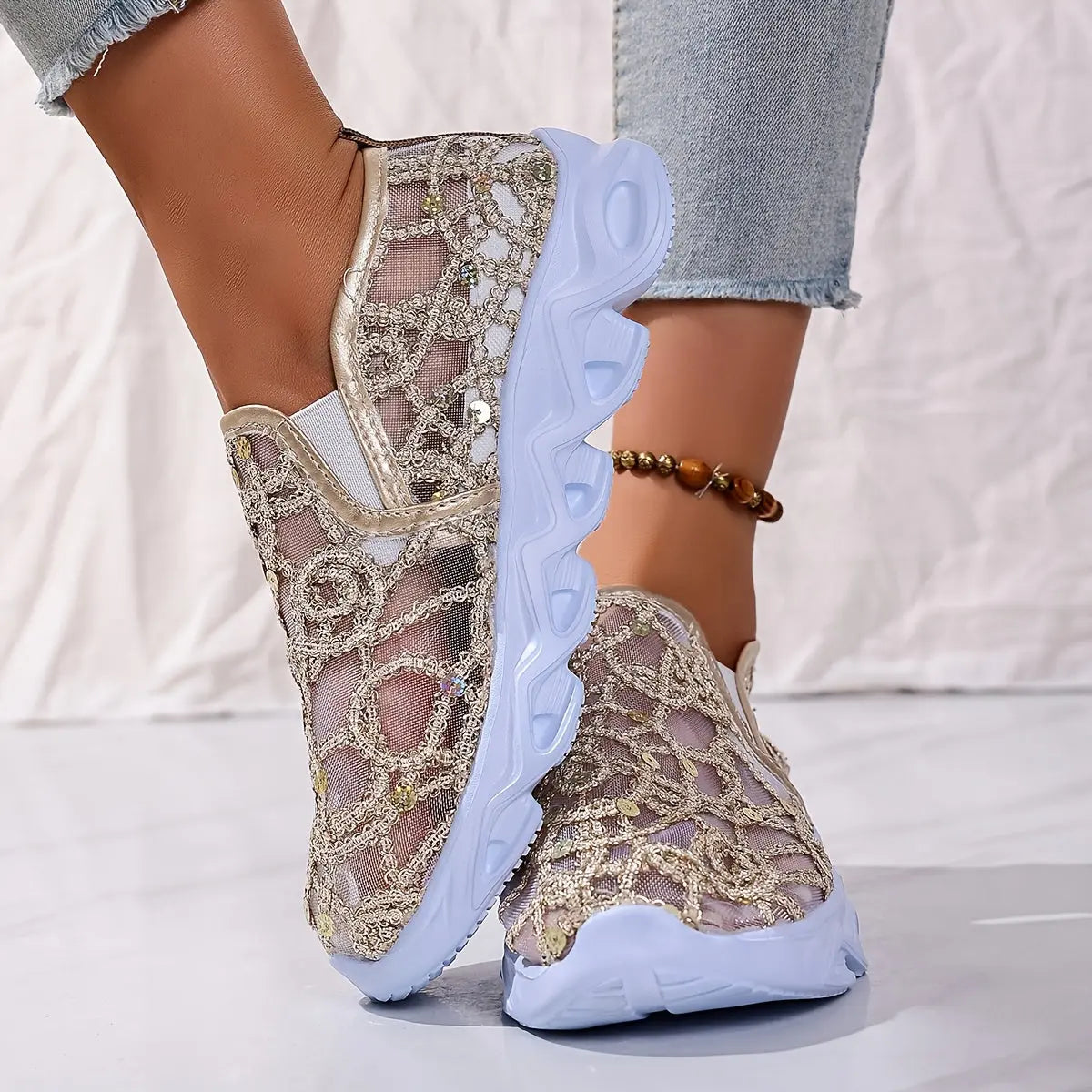 Baskets Brillantes en Maille GOOD FEET – Confort &amp; Élégance Vintage 👟✨ - GOOD FEET