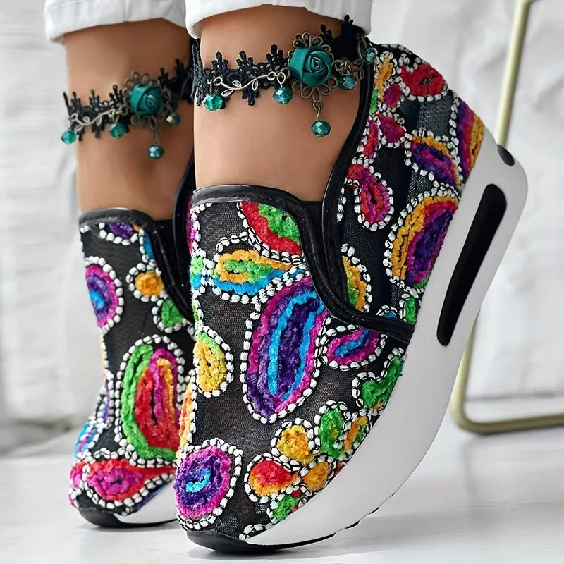 Baskets Slip-On Brodées Colorées GOOD FEET–Confort & Style Quotidien 👟🌸 GOOD FEET