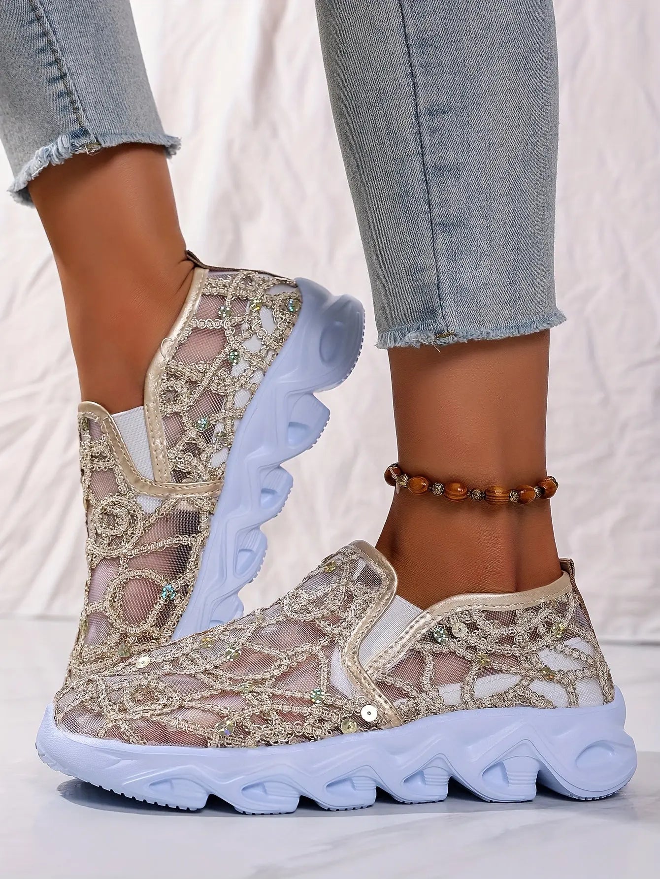 Baskets Brillantes en Maille GOOD FEET – Confort &amp; Élégance Vintage 👟✨ - GOOD FEET