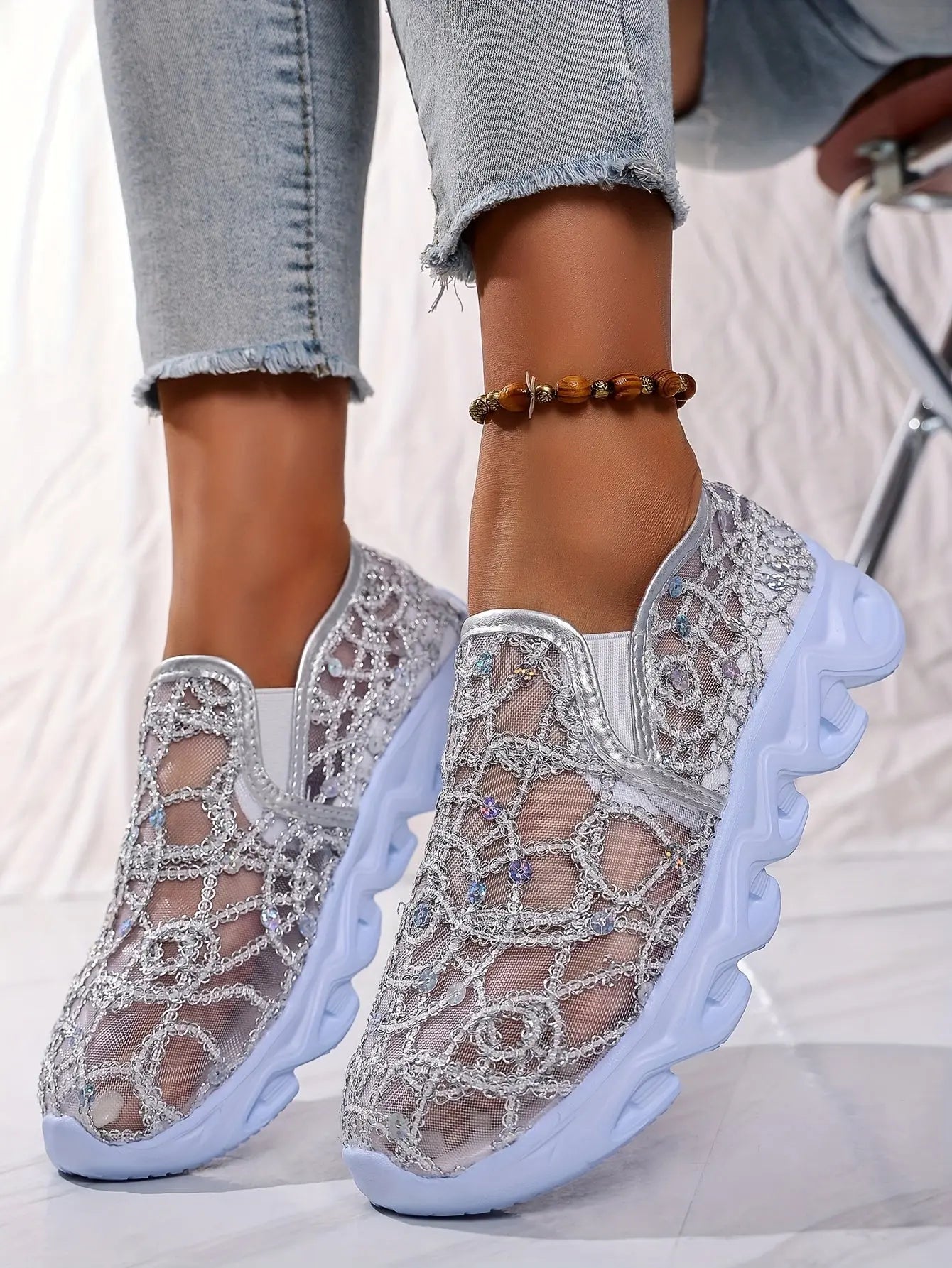 Baskets Brillantes en Maille GOOD FEET – Confort &amp; Élégance Vintage 👟✨ - GOOD FEET