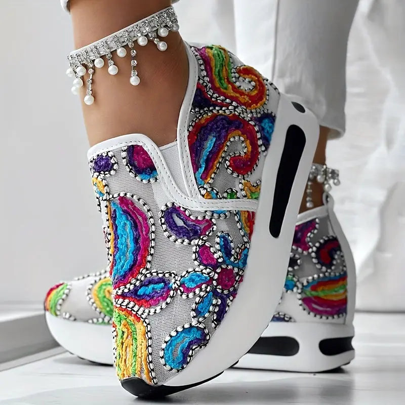 Baskets Slip-On Brodées Colorées GOOD FEET–Confort & Style Quotidien 👟🌸 GOOD FEET