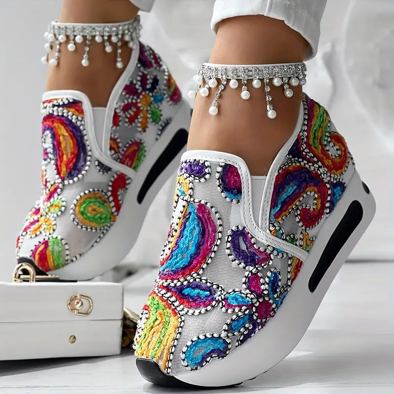 Baskets Slip-On Brodées Colorées GOOD FEET–Confort & Style Quotidien 👟🌸 GOOD FEET