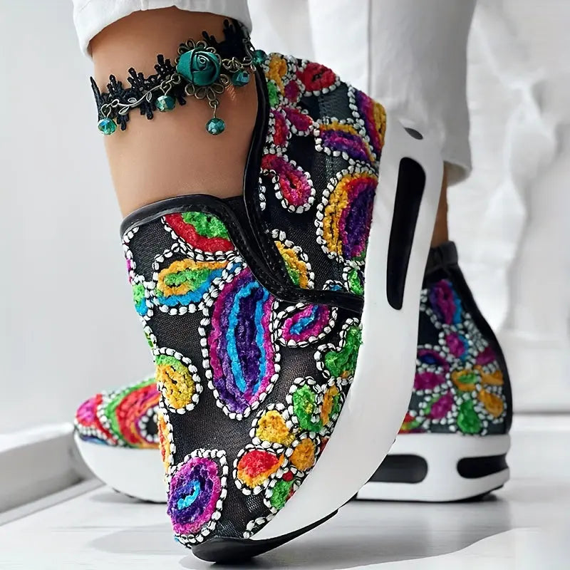 Baskets Slip-On Brodées Colorées GOOD FEET–Confort & Style Quotidien 👟🌸 GOOD FEET