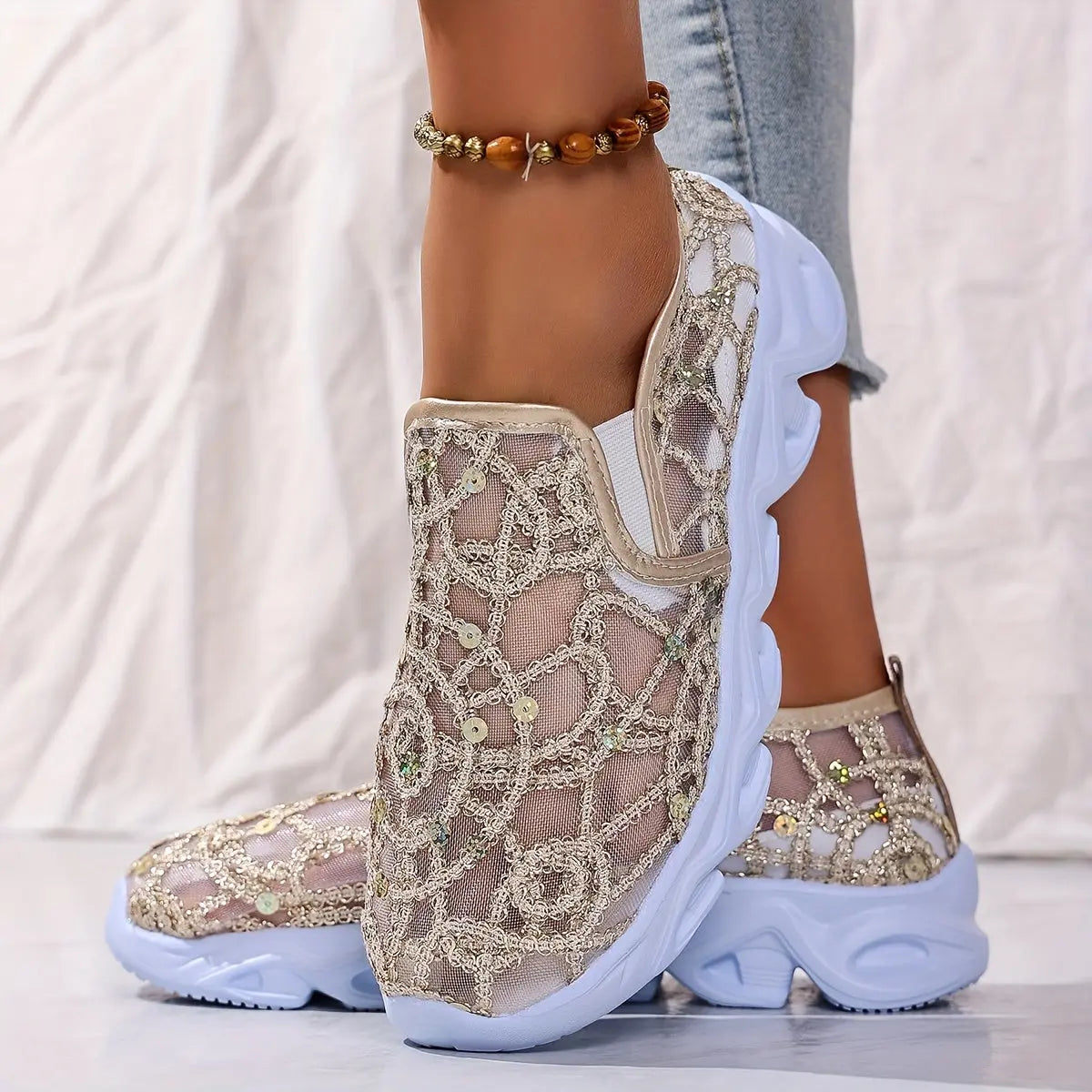 Baskets Brillantes en Maille GOOD FEET – Confort &amp; Élégance Vintage 👟✨ - GOOD FEET