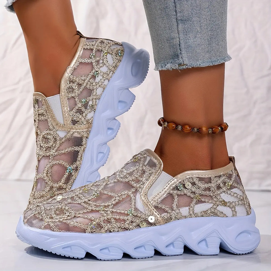 Baskets Brillantes en Maille GOOD FEET – Confort &amp; Élégance Vintage 👟✨ - GOOD FEET