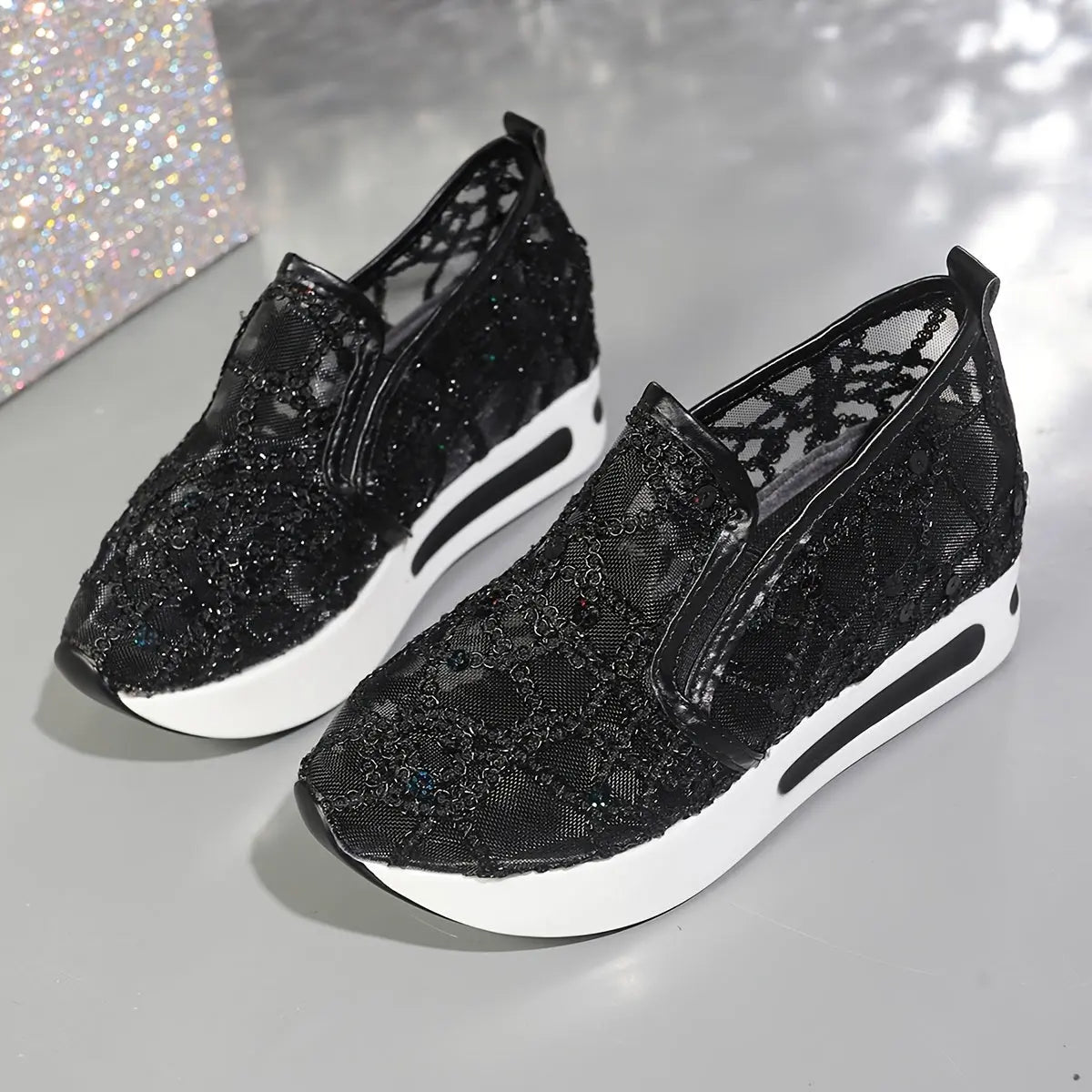 Baskets Décontractées à Sequins Dorés–Confort Maximal pour Femmes | GOOD FEET GOOD FEET