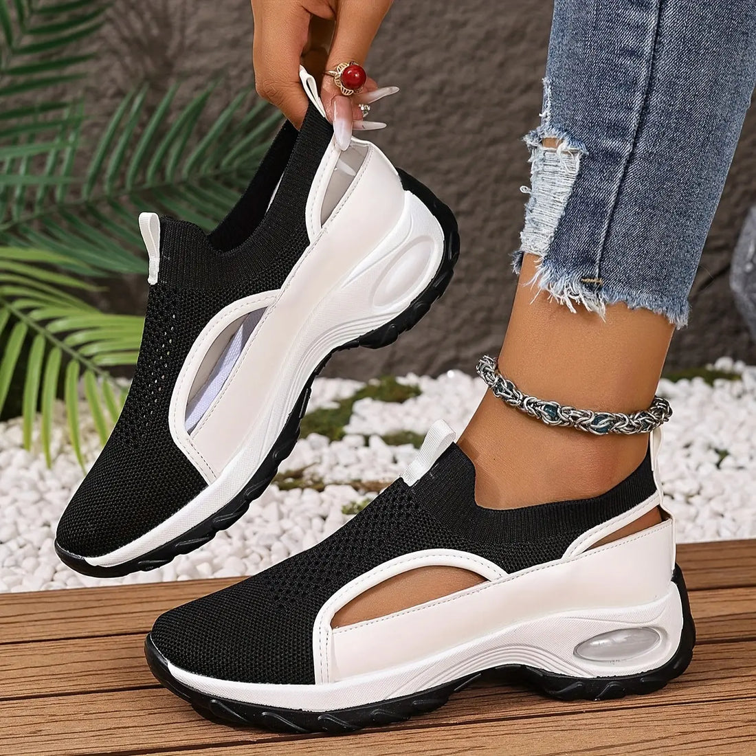 Baskets Légères & Respirantes–stabilité EVA noir & blanc (50+) GOOD FEET