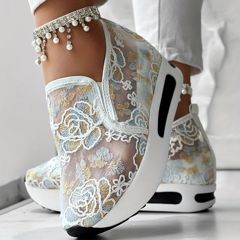 Baskets Slip-On Brodées Colorées GOOD FEET–Confort & Style Quotidien 👟🌸 GOOD FEET