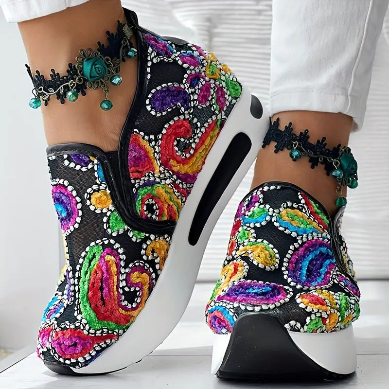 Baskets Slip-On Brodées Colorées GOOD FEET–Confort & Style Quotidien 👟🌸 GOOD FEET