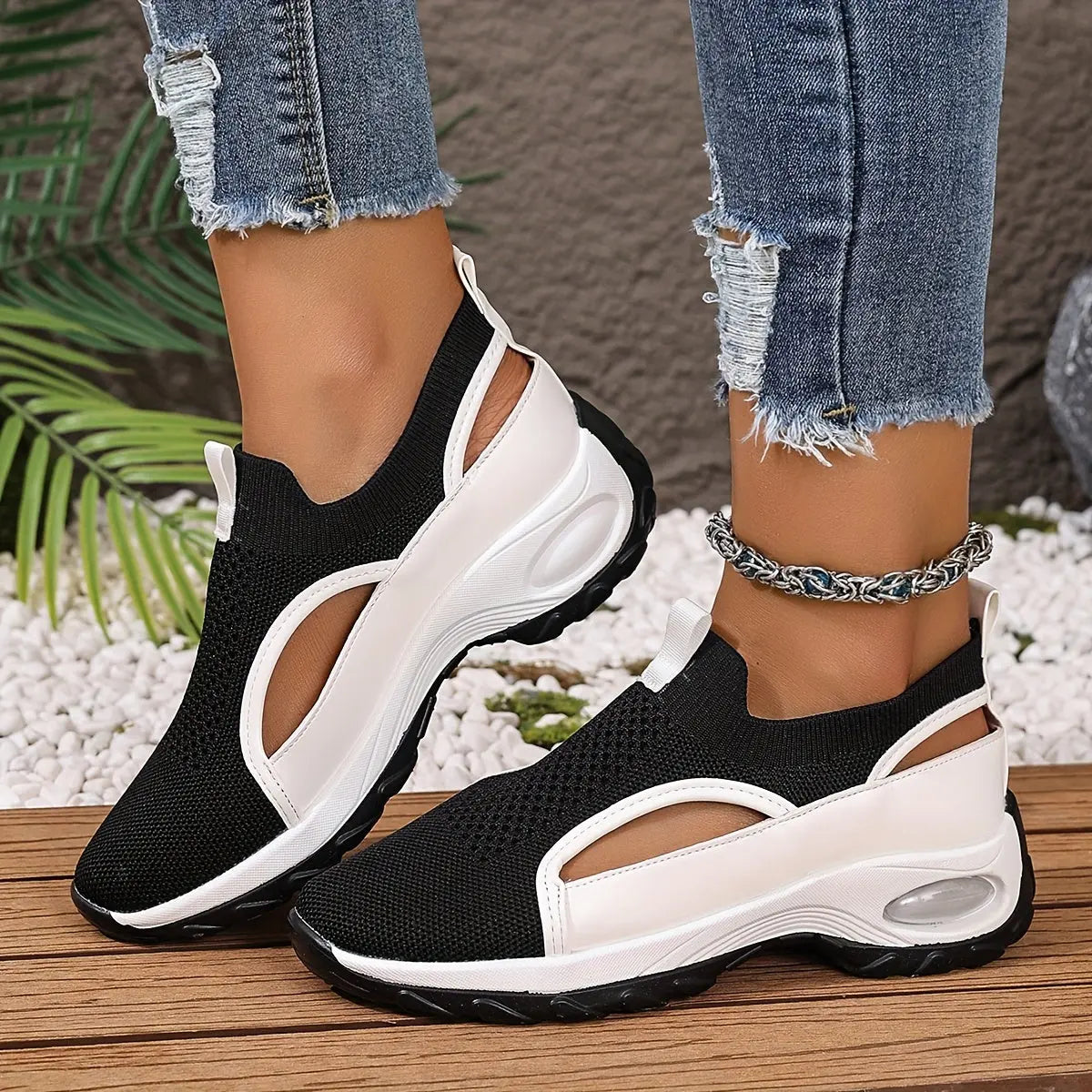 Baskets Légères & Respirantes–stabilité EVA noir & blanc (50+) GOOD FEET