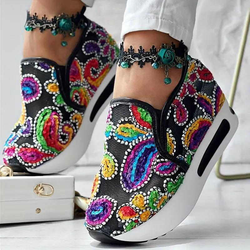 Baskets Slip-On Brodées Colorées GOOD FEET–Confort & Style Quotidien 👟🌸 GOOD FEET