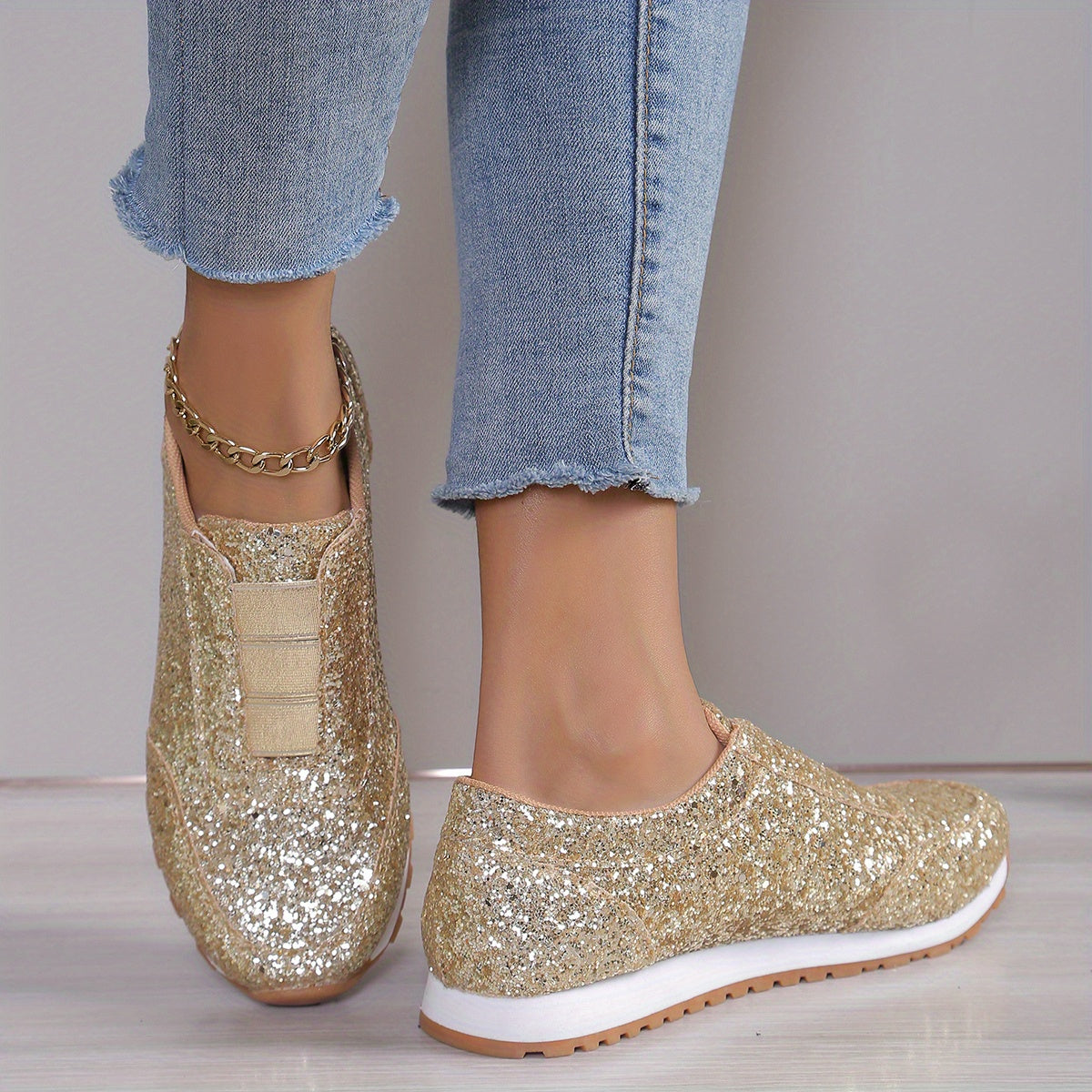 Baskets Femme Glitter Doré GOOD FEET – Confort &amp; Glamour à Enfiler ✨👟 - GOOD FEET